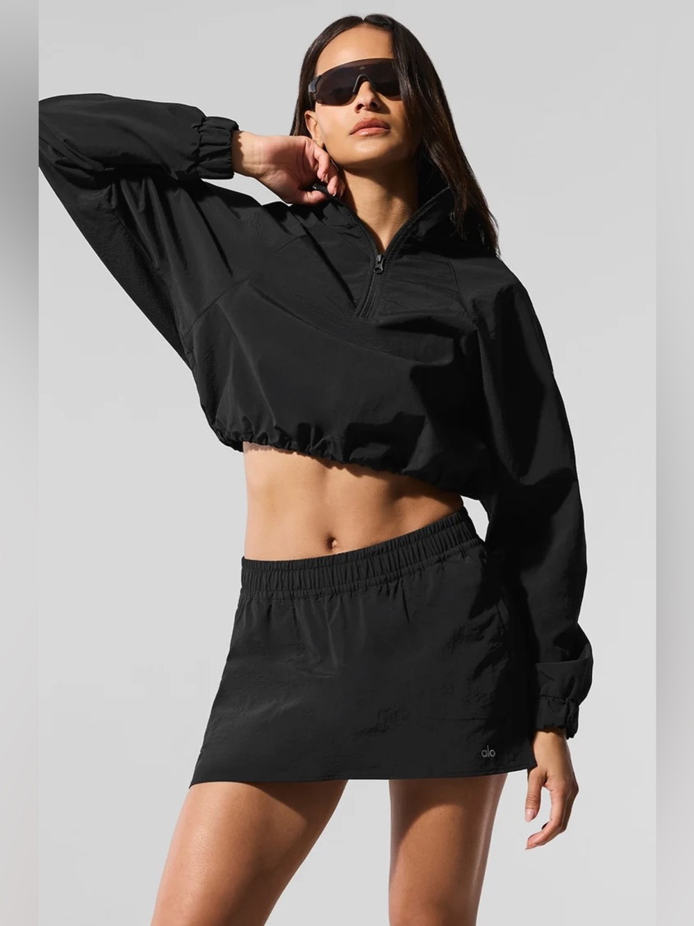 Cropped 1/4 Zip Alumni Pullover in Black